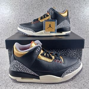Women's Nike Air Jordan 3 Retro Black Cement Gold Sneakers - Size 7